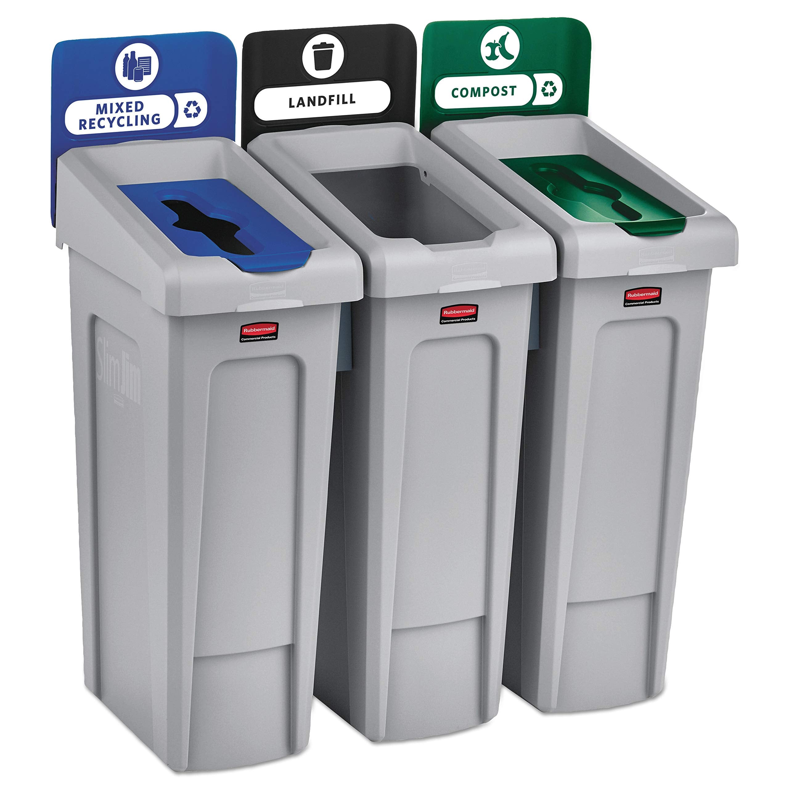 Rubbermaid Commercial Products Slim Jim Recycling Station 2-Stream Landfill/Mixed Recycling Bin/Can/Kit/Station, 23-Gallon, for Offices/Home/Higher Education/Commercial Facilities