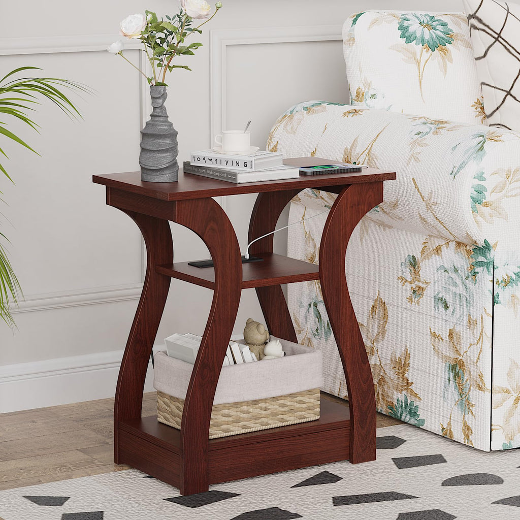 End Tables Living Room, White End Table with Charging Station,White Side Table, Nightstand for Bedroom, 3 Tier End Table with Storage Shelf for Living Room