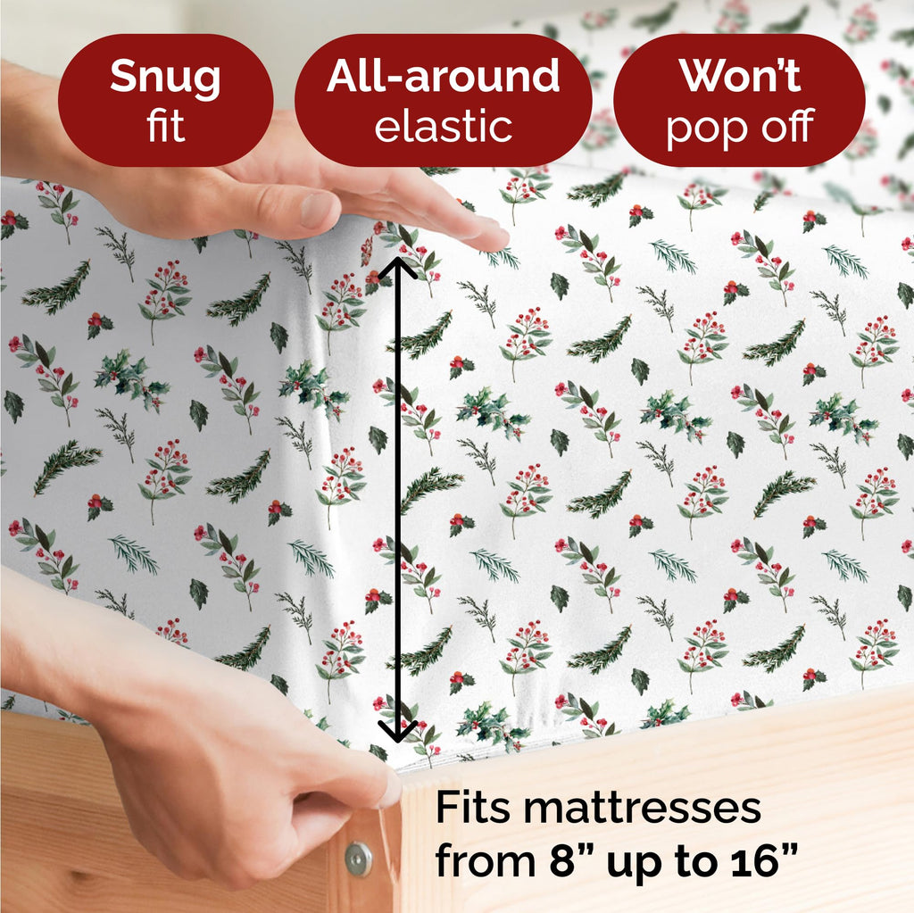 Komplet pościeli King Christmas Tree - Świąteczny wzór Xmas na lnie - Głębokie kieszenie - Dopasowany krój - 4 części - Bez zagnieceń - Wygodna i chłodząca świąteczna pościel zimowa - Łatwa w pielęgnacji - Przyjazna dzieciom