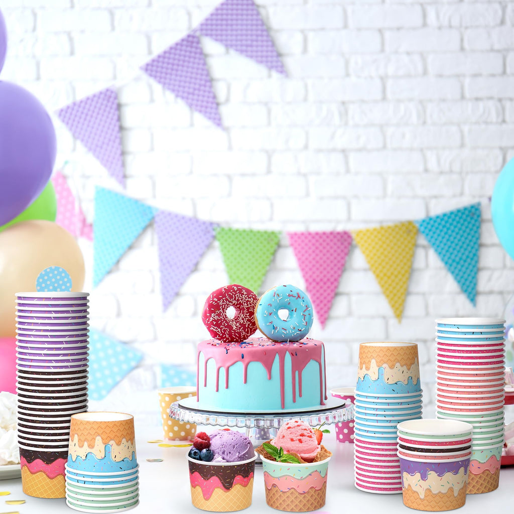 Aodaer 120 Stück 8 Unzen Einweg-Eiscremebehälter Sundae-Schalen Teeparty-Dekorationen Sommer-Snackbecher Papier-Dessert-Joghurt-Schalen Snack-Schalen Becher für Dessert Joghurt Party Bar Zubehör
