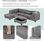 L-Shaped Oversized Reversible Sectional Sofa Couch with Drop-down Cupholders ,Modern Living Room 6 Seaters Corner Tufted Upholstered Sofa&Couch W/Reversible Chaise ,Storage Ottoman and Nailhead Decor