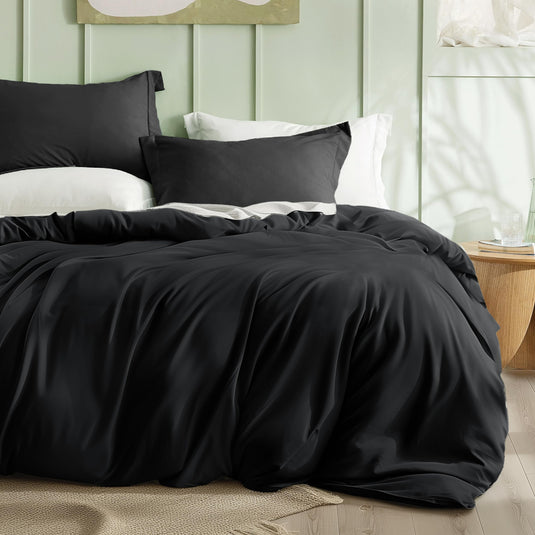 Bedsure Grey Duvet Cover Queen Size - Polyester & Rayon Derived from Bamboo Cooling Queen Duvet Cover Set, 3 Pieces, 1 Zipper Closure Duvet Cover (90"x90") & 2 Pillow Shams, Comforter Sold Separately