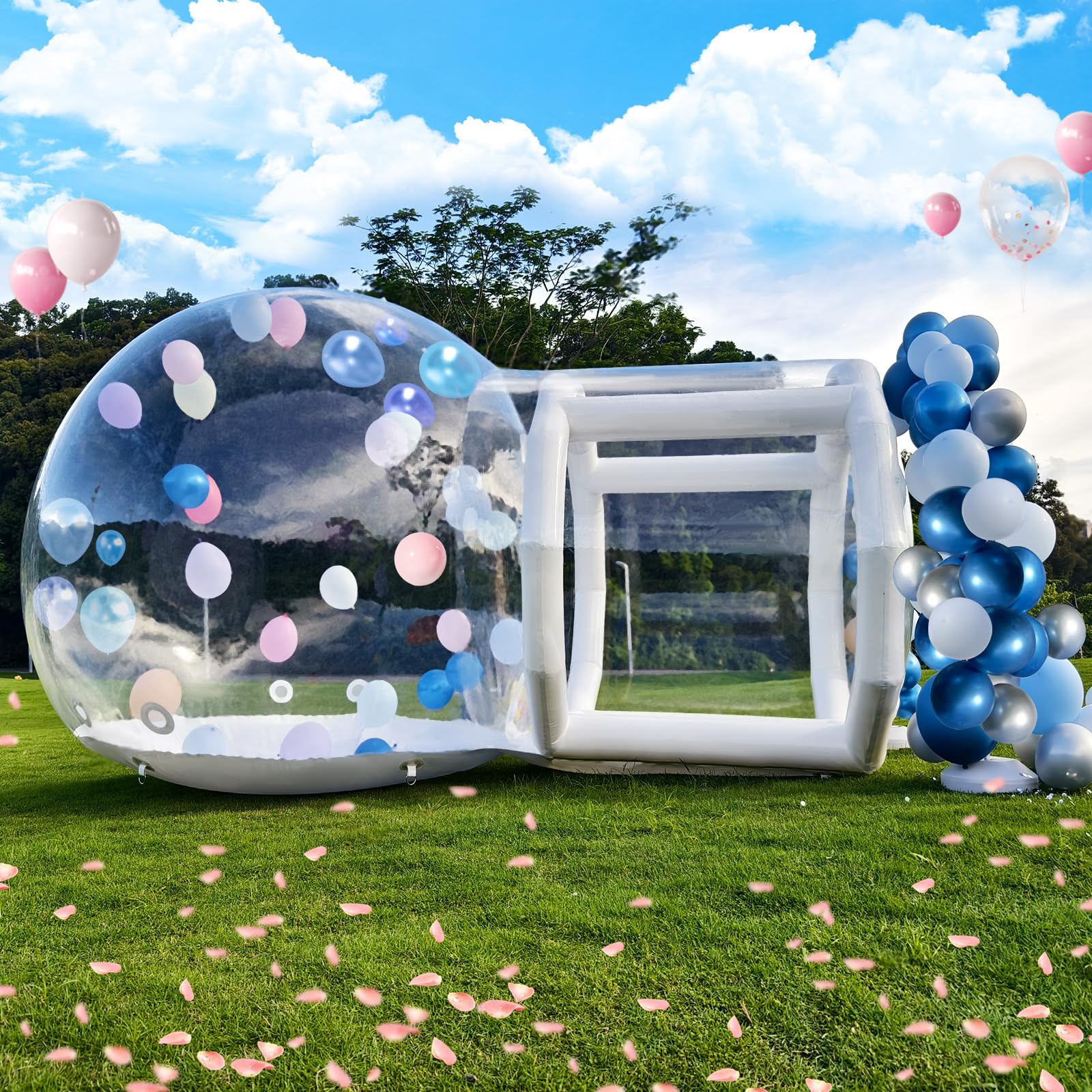 8FT Inflatable Bubble House for Kids, Clear PVC Bubble Balloon House with Tunnel, Air Blower, 600W Air Pump Transparent Bubble House Dome Inflatable for Party, Yard Decoration