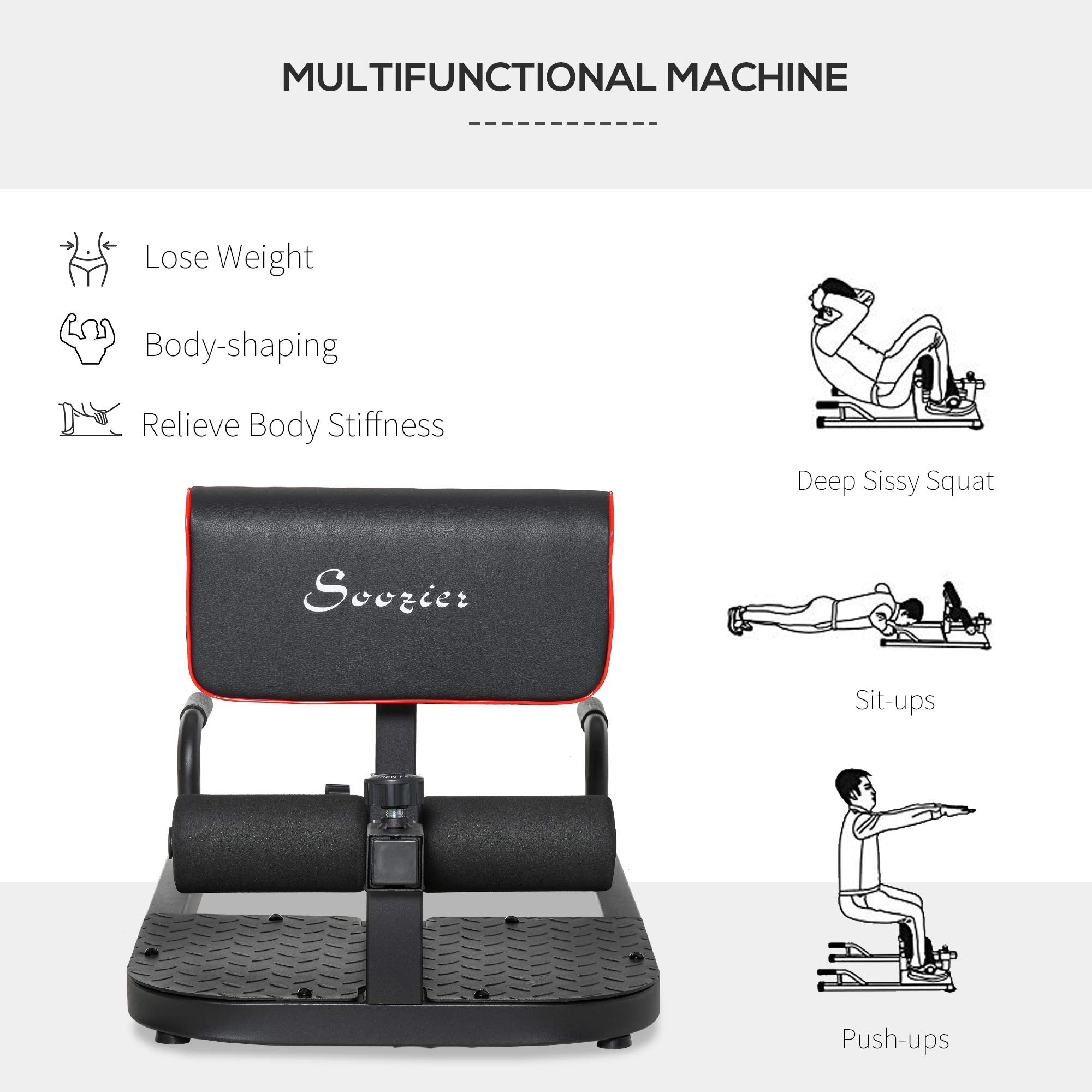 Soozier Machine de Squat Profond Sissy 3-en-1 Rembourrée avec Poussée et Redressement Assis, Équipement de Fitness pour Gym à Domicile, Noir