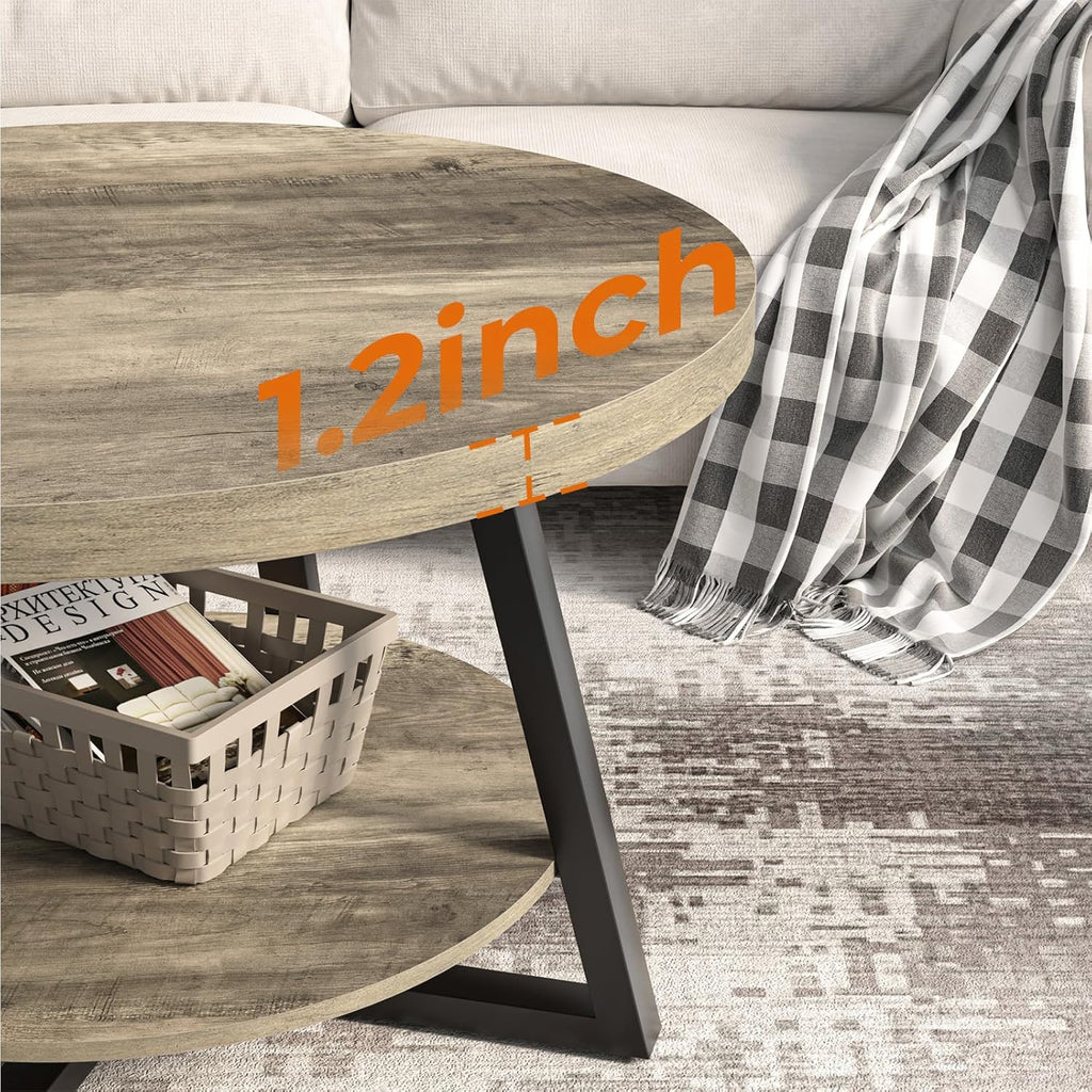 GreenForest Round Coffee Table with Storage, 30 inch Circle Center Tables for Living Room, Modern Sofa Table for Small Spaces, Home Office, Easy Assembly, Grey Wash