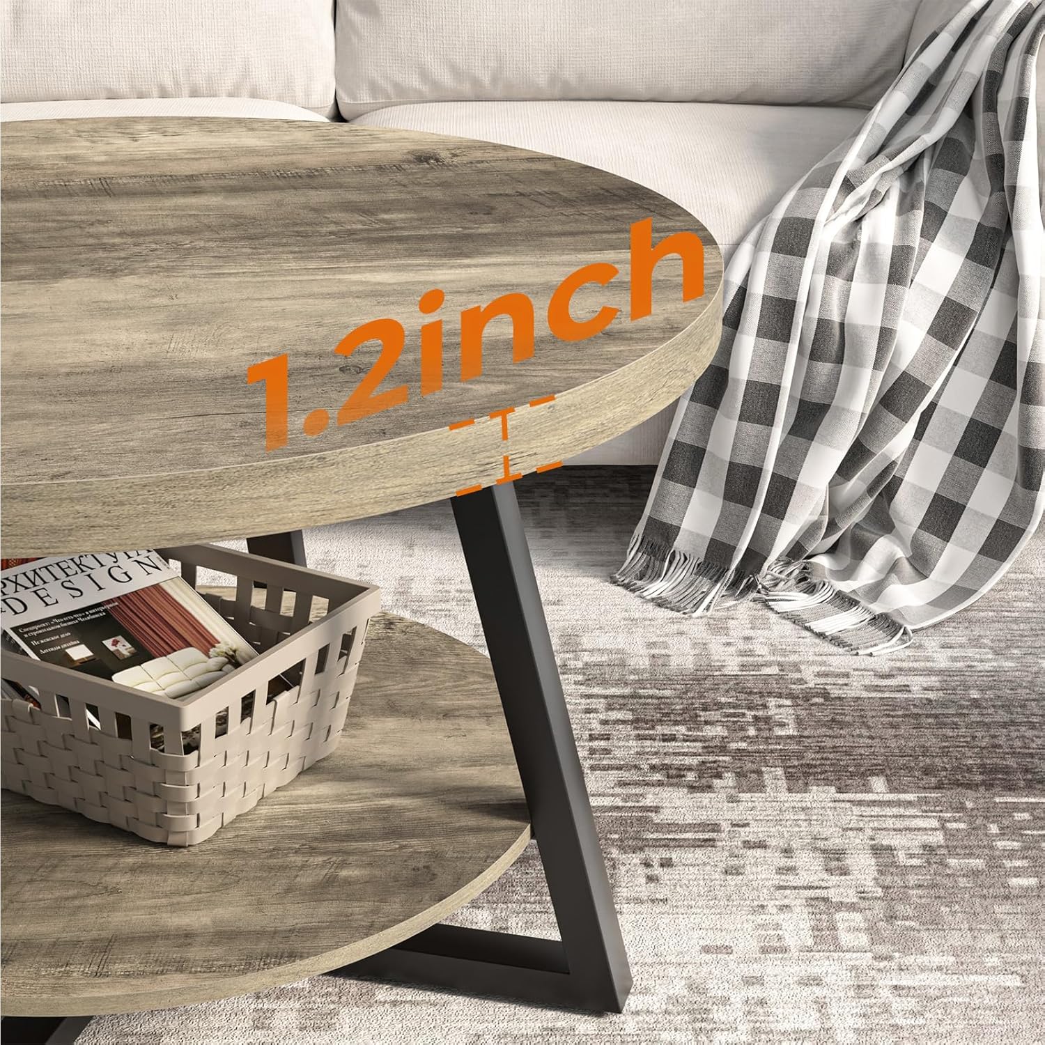 GreenForest Round Coffee Table with Storage, 30 inch Circle Center Tables for Living Room, Modern Sofa Table for Small Spaces, Home Office, Easy Assembly, Grey Wash