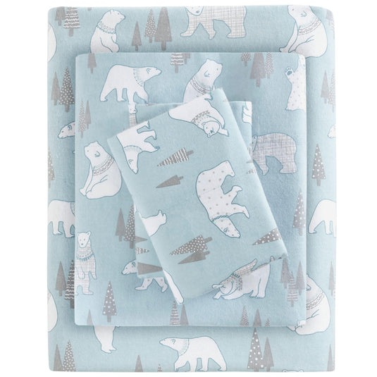 Sleep Philosophy True North Cozy Flannel Warm 100% Cotton Sheet - Novelty Print Animals Stars Cute Ultra Soft Cold Weather Bedding Set, Twin, Pink/Grey Snowflakes 3 Piece