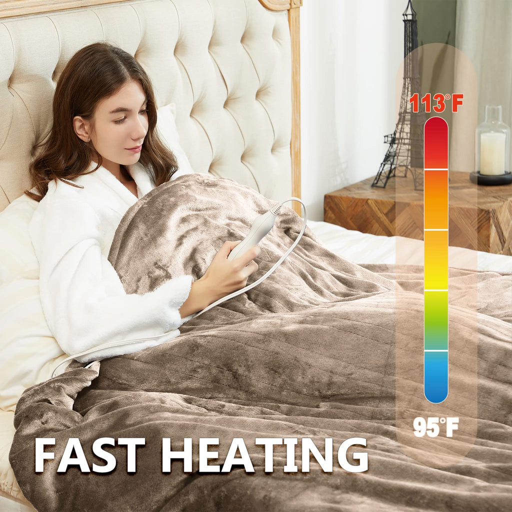 Manta Elétrica Tefici, Super Aconchegante e Macia, Flanela de 2 Camadas 50" x 60", Manta Aquecida com 3 Níveis de Aquecimento e Desligamento Automático em 4 Horas, Lavável na Máquina, Certificada ETL e FCC, Uso Residencial e Escritório, Cor Camelo
