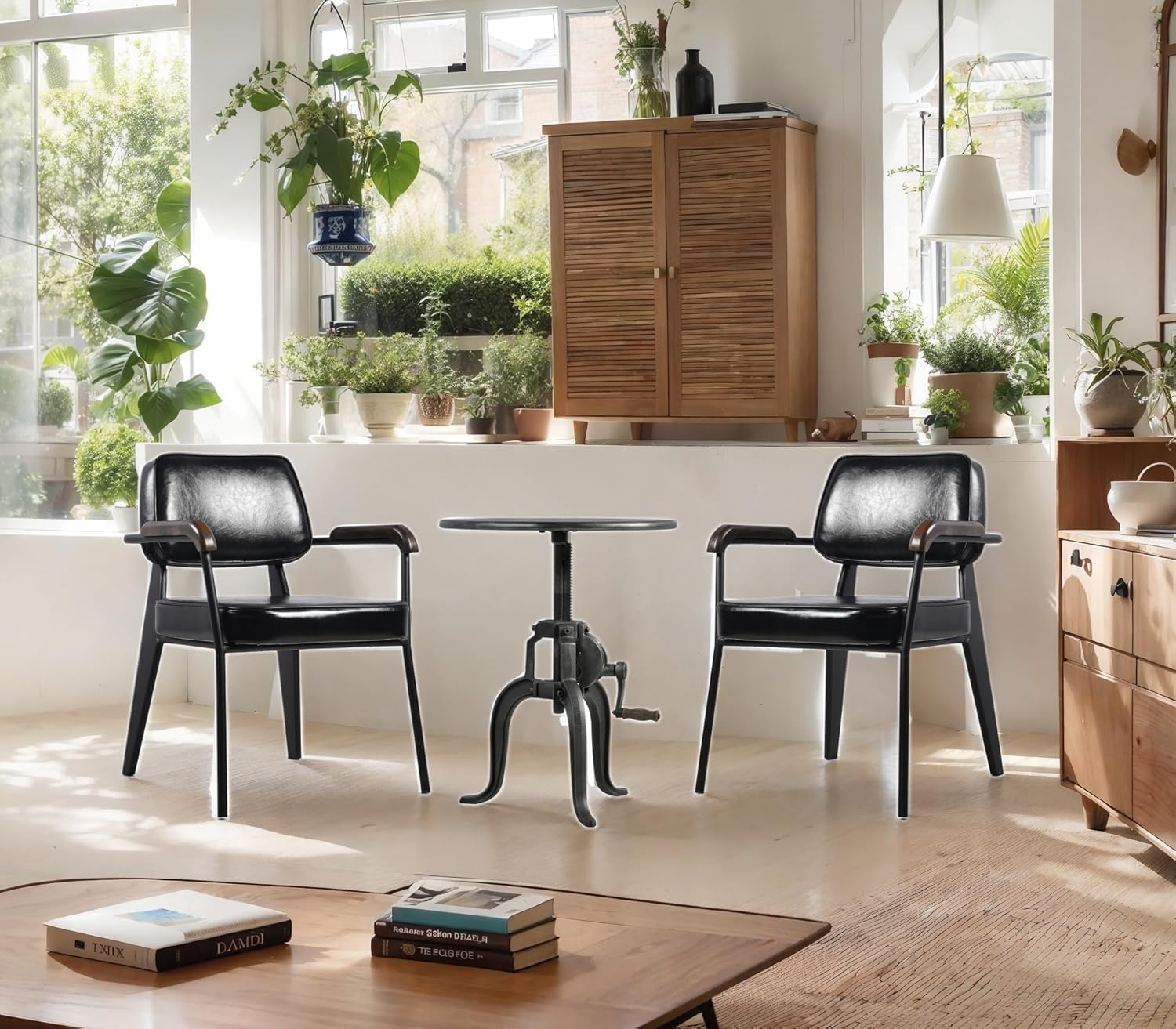 Vintage Industrial Crank Table with Mechanical Inspired Hand - Accent Side Coffee End Table for Home, Café, Bistro, Pub, Bar or Dining, Round Swivel Metal Top, 19.7"-25.6" Easily Adjustable, Black