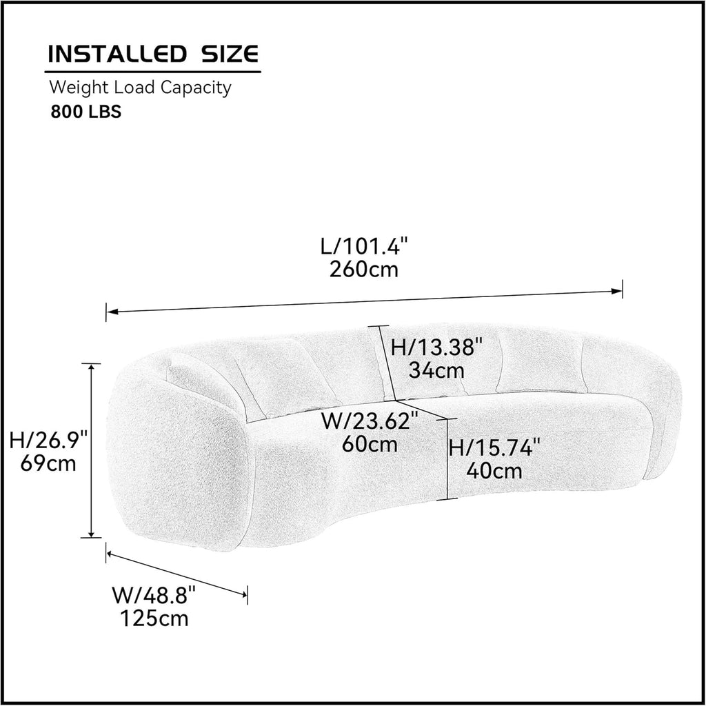 Modern 5 Seats Curved Sofa Oversized Half-Moon Sofa&Couch, Beautiful Freestanding Sofa Comfy Teddy Fleece Boucle Leisure Sofa Couch with 4 Big Pillows for Home Office Apartment Living Room