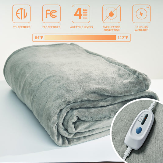 JET'S HOME Heated Blanket 50"x60" - ETL Certified Flannel Electric Blanket Throw Machine Washable Heating Blanket with 5 Heating Levels 3 Hours Auto-Off Warm Blanket Gift for Christmas (Blue)