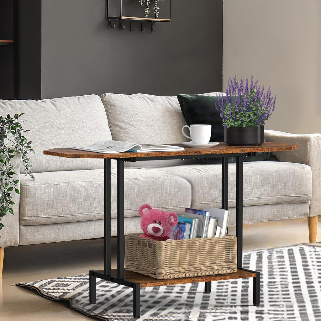 Coffee Table for Living Room, 2 Tier Small Center Table Industrial Coffee Table with Open Storage Shelf and Metal Frame for Farmhouse Bedroom Office, Rustic Brown