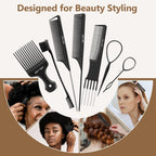SALONSILK Women Hair Comb Set - 14PCS Wide Tooth Rat Tail Styling Combs Pick for Curly - Teasing Parting Fine Professional Barber Cutting Braiding Set