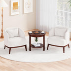 Small Round Wood Coffee Table with Storage Shelf, Living Room Side Table for Couch Sofa, 22 x 20 Inches, 5-Tier Mid Century Modern Wooden End Table for Bedroom, Walnut