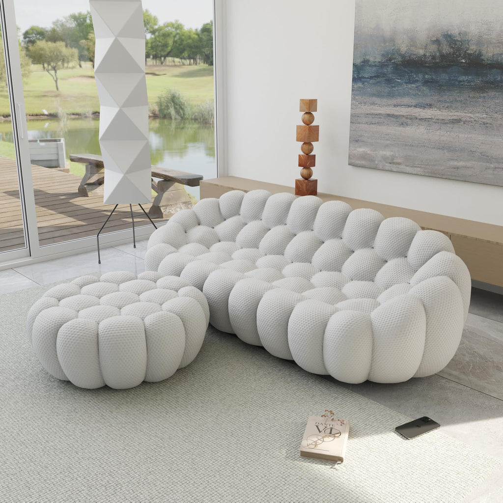 JACH Bubble Sofa Curved Couch Set, Comfy Upholstered Sofa, Mesh Fabric 3D Honeycomb Shape Modern Couches for Living Room, Apartment (Orange, 1 Seater, 2 Seater, 3 Seater, Ottoman)