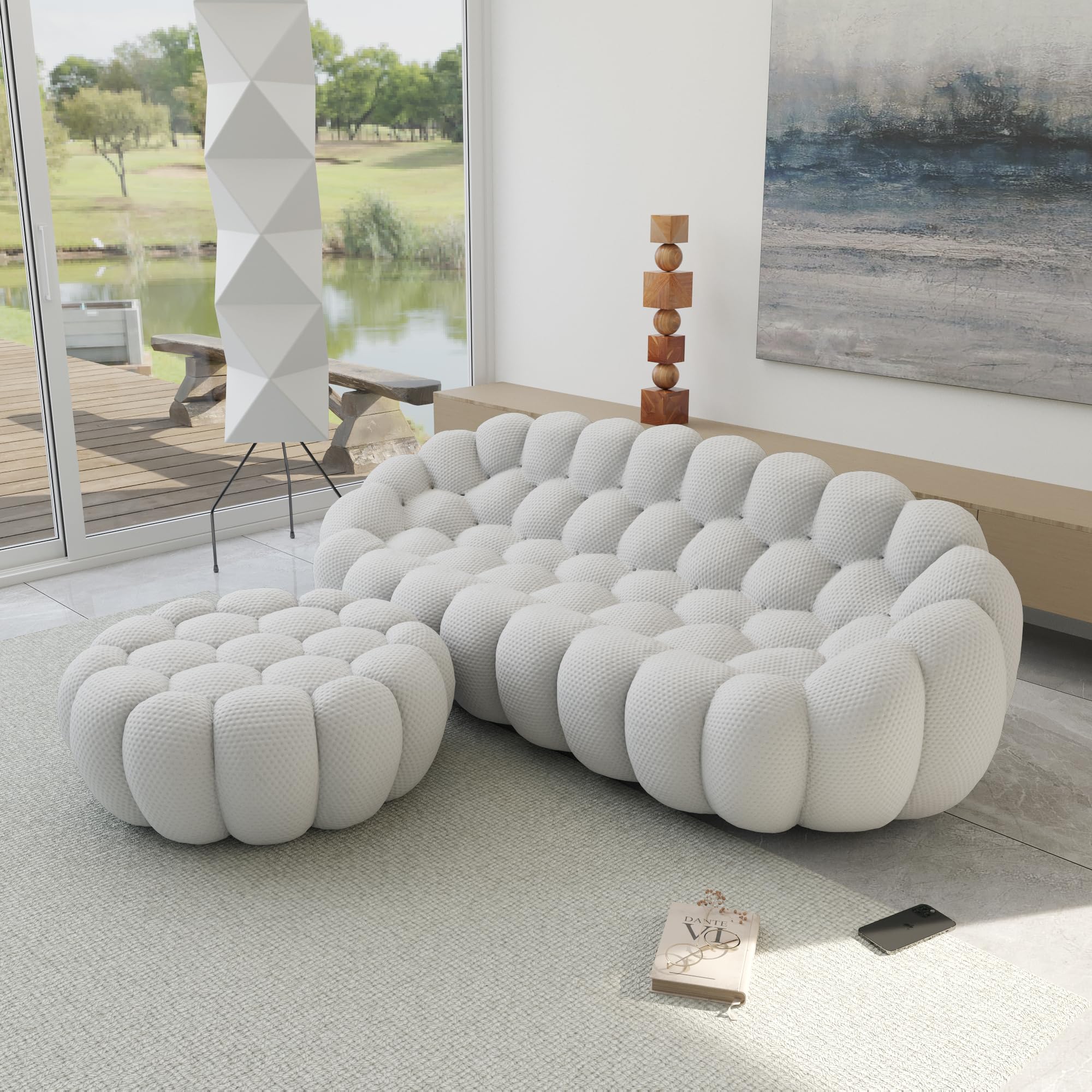 JACH Bubble Sofa Curved Couch Set, Comfy Upholstered Sofa, Mesh Fabric 3D Honeycomb Shape Modern Couches for Living Room, Apartment (Orange, 1 Seater, 2 Seater, 3 Seater, Ottoman)