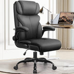 Office Chair, Ergonomic Big and Tall Computer Desk Chairs, Executive Breathable Leather Chair with Adjustable Flip-up Armrests, Lumbar Support Swivel PC Chair with Rocking Function