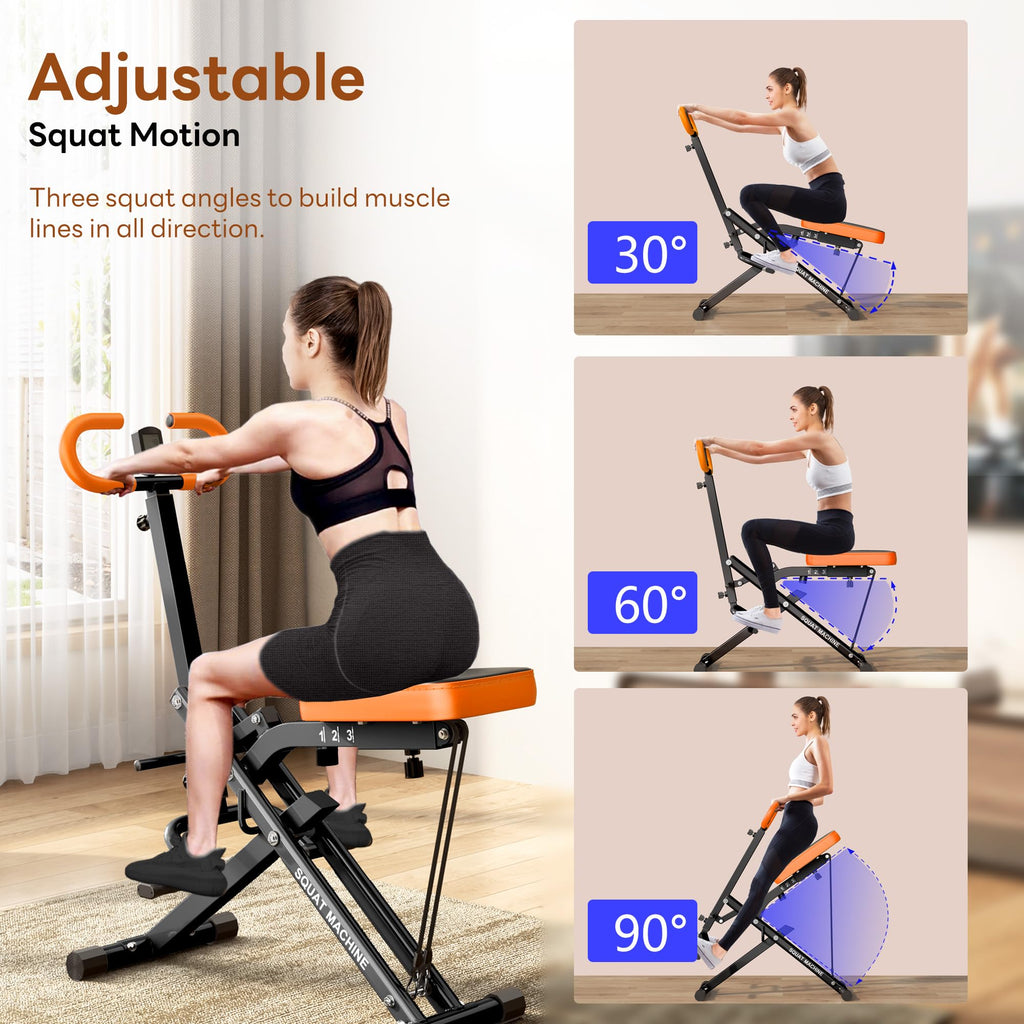 SogesPower Squat Machine for Home Gym, Squat Rowing Machine with Adjustable Resistance and Optional Full Motion, Squat Assist Trainer for Glutes & Legs Workout, Up to 330lbs, Orange