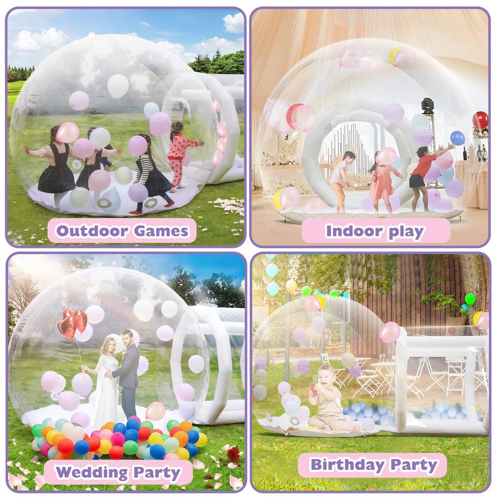 8.2FT-Single Layer Inflatable Bubble House Dome for Kids Clear PVC Balloon House with Tunnel 750W Air Blower and 600W Air Pump Perfect for Parties Yard Decoration and Outdoor Fun - Grand Goldman