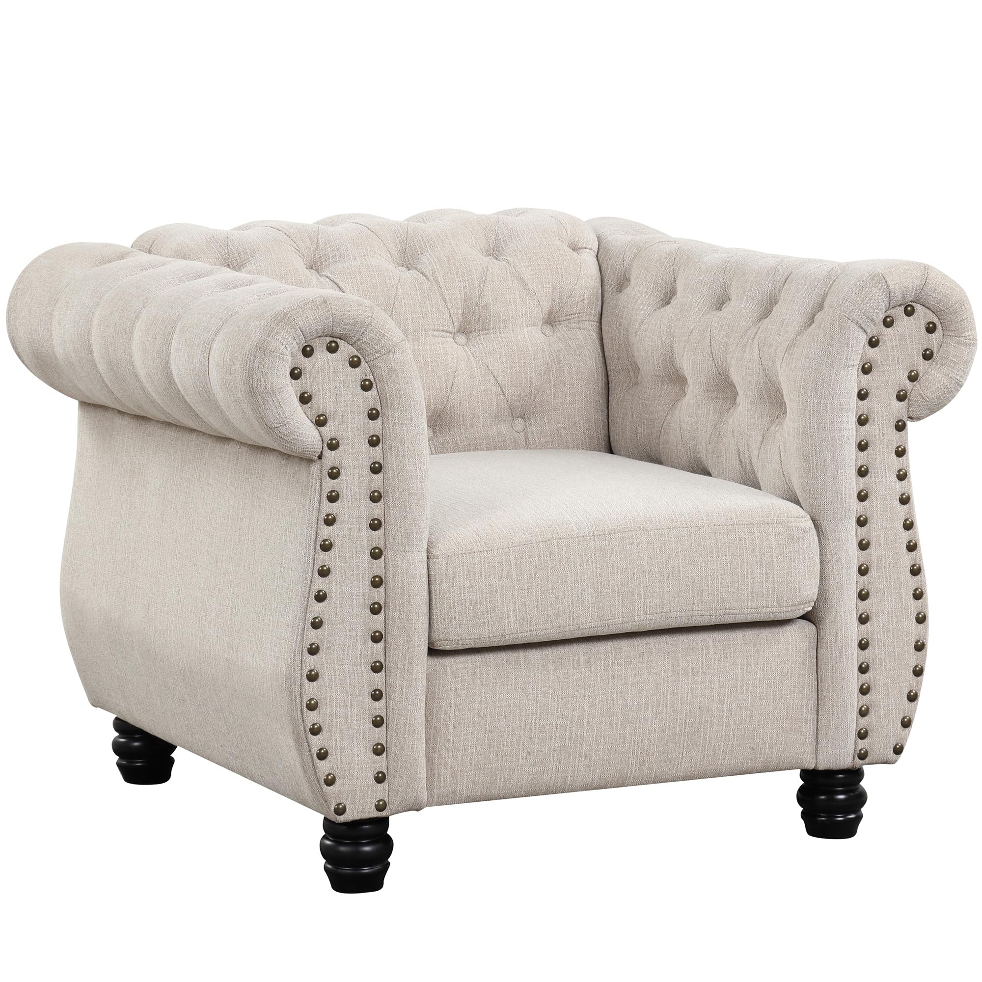 Morden Fort Classic Chesterfield Sofa Set 82'', Tufted Sofa Couch Set with Solid Wood Legs Thick Cushion, Pet-Friendly 3-Seater Sofas Couches for Living Room Bedroom Apartment - Velvet Beige