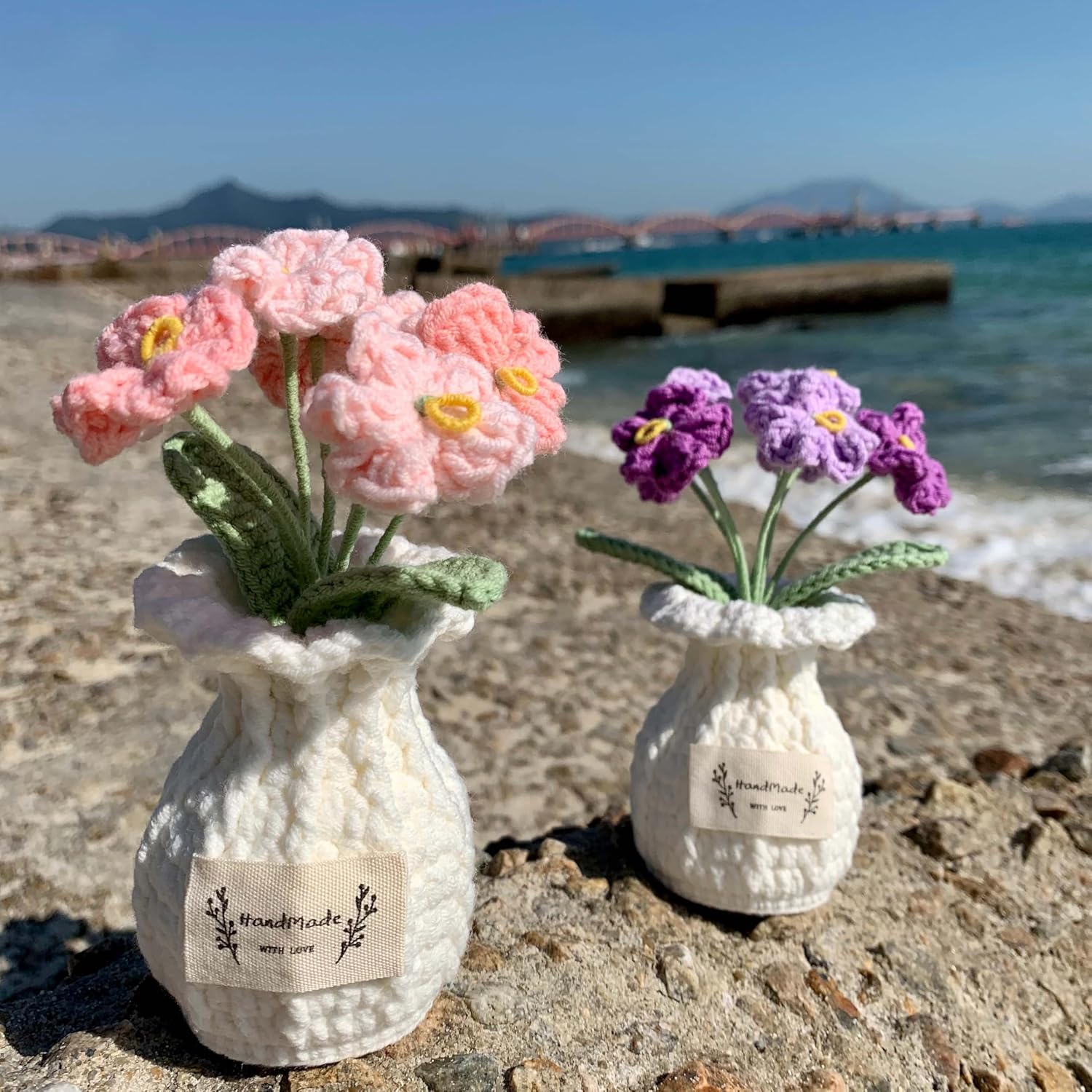 Crochet Flower Pot Forget-me-not Pink Thank You Crochet Gifts for Women Coworker Graduation & Mother's Day Gift Pink Crochet Potted Flower for Women Teacher| Handmade Knitted Potted Plant