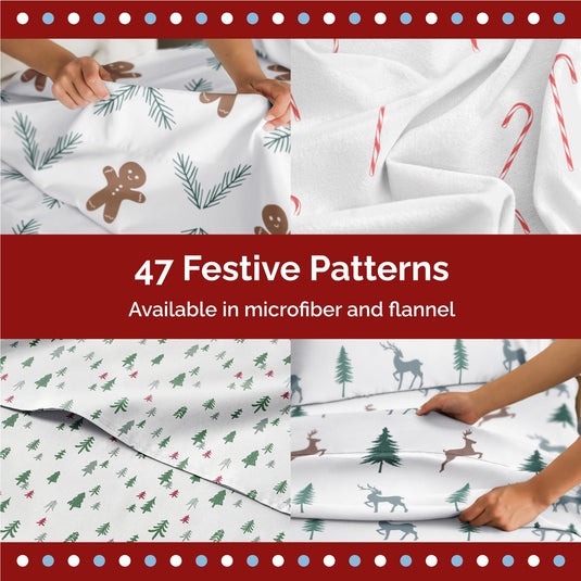 Queen Christmas Tree Sheet Set - Holiday Xmas Pattern Linen Set - Deep Pockets - Snug Fit - 4 Piece - Wrinkle Free - Comfy & Cooling Festive Winter Bedding - Easy To Care For - Kid Friendly