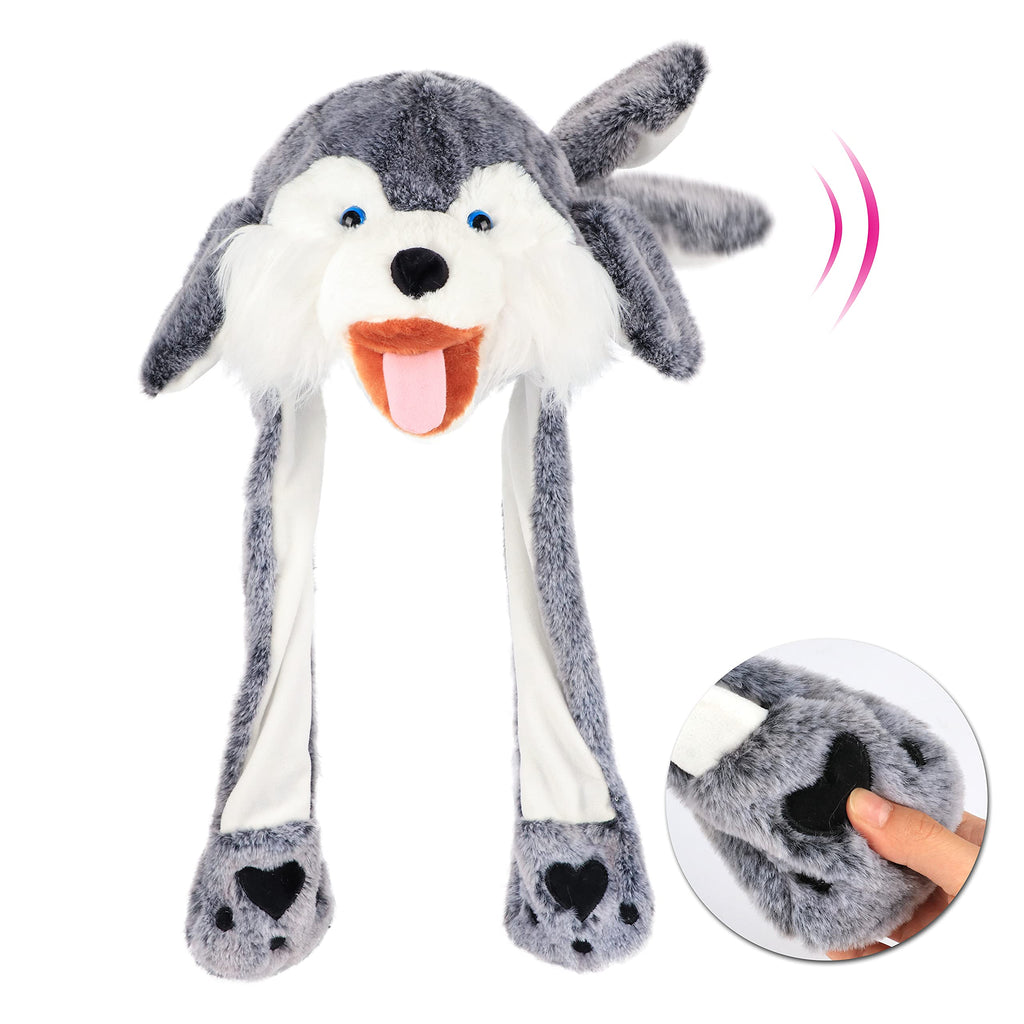 Animal Hat with Ears Moving Jumping Pop Up Beating Hat Plush Holiday Cosplay Dress Up Funny Gift for Kids