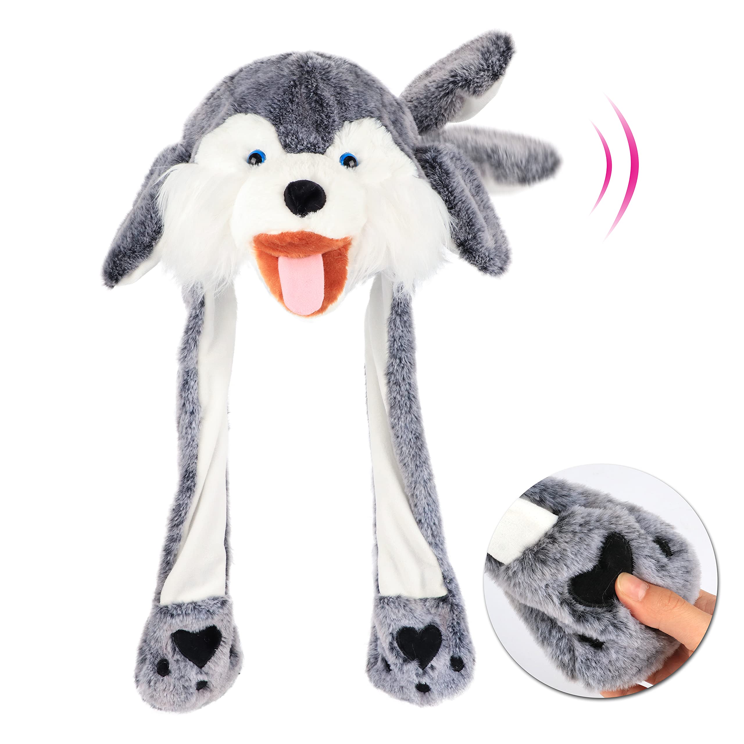 Animal Hat with Ears Moving Jumping Pop Up Beating Hat Plush Holiday Cosplay Dress Up Funny Gift for Kids