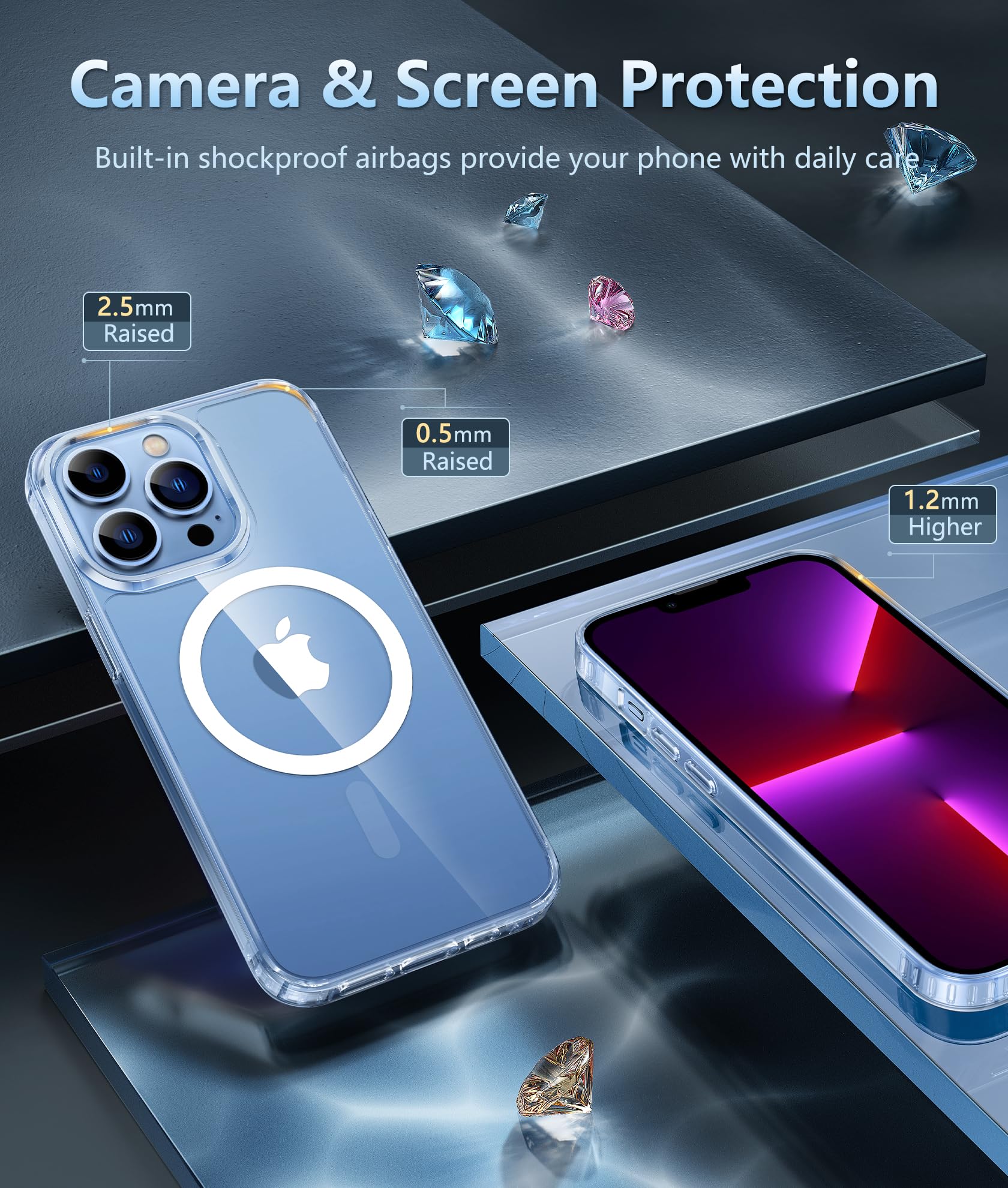 FNTCASE dla etui iPhone 13 Pro-Max: Mocne magnetyczne, antyżółknięcie, smukłe przezroczyste etui | Wojskowej klasy ochronna i odporna na wstrząsy cienka przezroczysta osłona na telefon (przezroczysta)