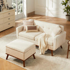 Kingfun 2 Piece Loveseat and Sofa Sets, Mid Century Modern Decor Love Seat Couches for Living Room, Button Tufted Upholstered Furniture, Easy to Install Small Couch for Bedroom, Office, Beige
