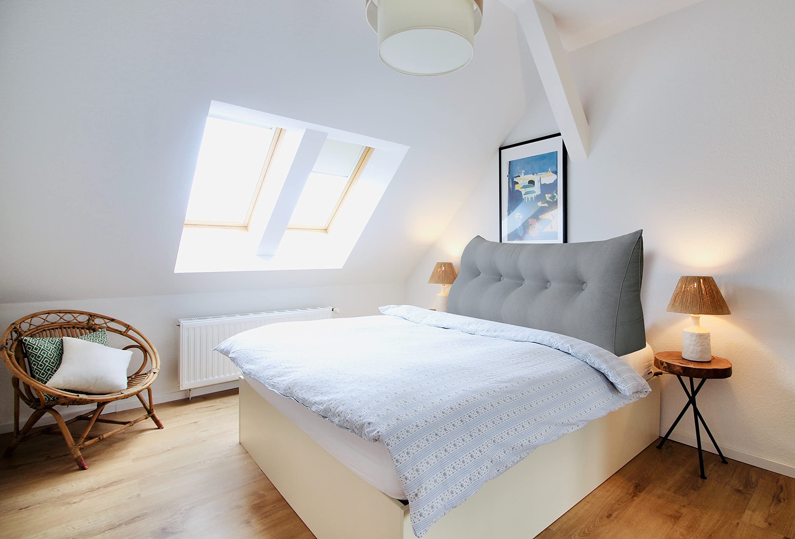 بالش تاج تخت WOWMAX کوئین بالش مثلثی گوه‌ای برای تاج تخت بالش گوه‌ای تاج تخت برای تخت روز تخت دوطبقه بالش بزرگ بولستر برای تخت با روکش قابل جدا شدن، هدیه برای مادر خاکستری