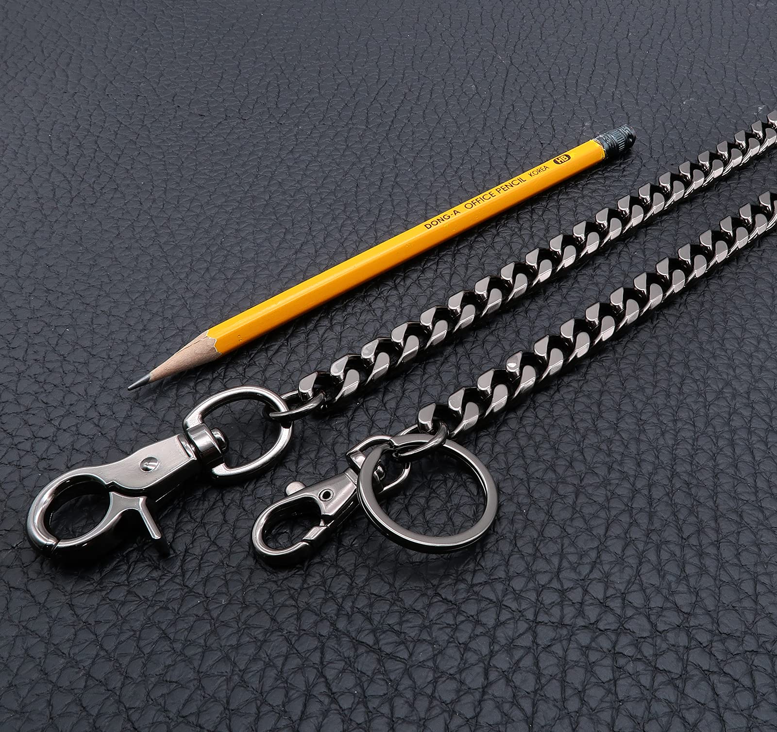 Chaîne de portefeuille newtro pour hommes femmes garçons filles, porte-clés long punk jean pantalon moto biker anneau porte-clés noir 24" (D06BK24)