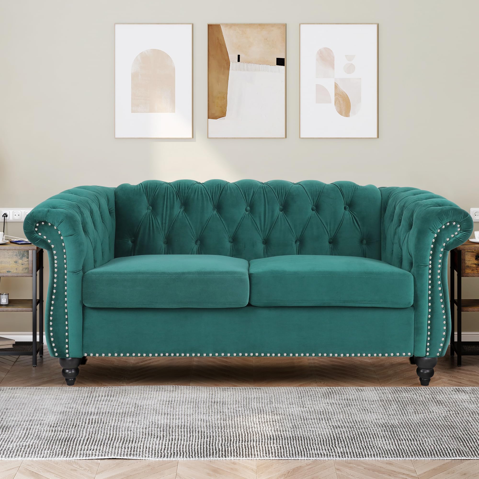 Home Sofa Living Room Furniture, 3 Seater 84" Velvet Upholstered Couch, Mid Century Modern Comfy Couch with Cushions, Classic Tufted Chesterfield Couches for Bedroom, Office, Apartment (Orange)