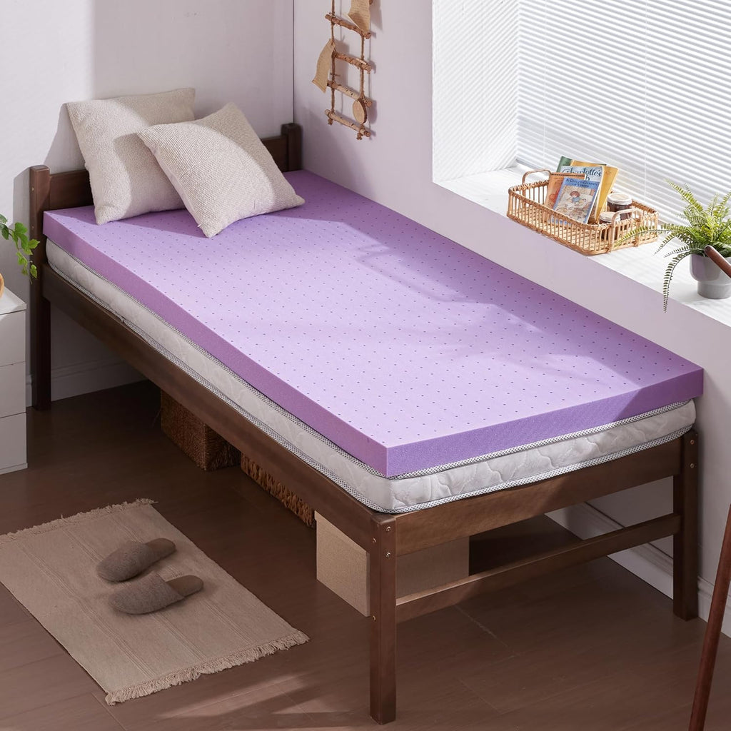 SINWEEK 2 Inch Gel Memory Foam Mattress Topper Ventilated Soft Pressure Relieve Mattress Pad, Breathable Bed Topper, CertiPUR-US Certified, Twin Size