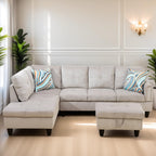 Leather Sectional Couch, Modern L Shaped Couches for Living Room, Comfy 4 Seat Modular Sectional Sofa with Ottoman Storage for Bedroom Apartment, Black