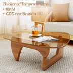 Small Coffee Table Modern Glass Coffee Table, Mid Century Coffee Tables for Living Room, Mesa de Centro para Sala, Rustic Oval Coffee Tables with Glass Top & Wood Base, (Walnut Brown, 31.5in)