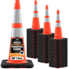 Xpose Safety 28 Inch Orange Slim Line Traffic Cones with 6" & 4" Collars, 24 Pack Multipurpose PVC Plastic Safety Cone for Parking, Soccer, Caution, Kids & Construction - DOT Approved