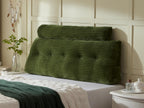 AmyWtb Headboard Wedge Pillow + A Long Neck Roll Pillow Body Pillow，Large Headboard Pillow with Removable Cover (Green, Queen：59x8x20 inches)