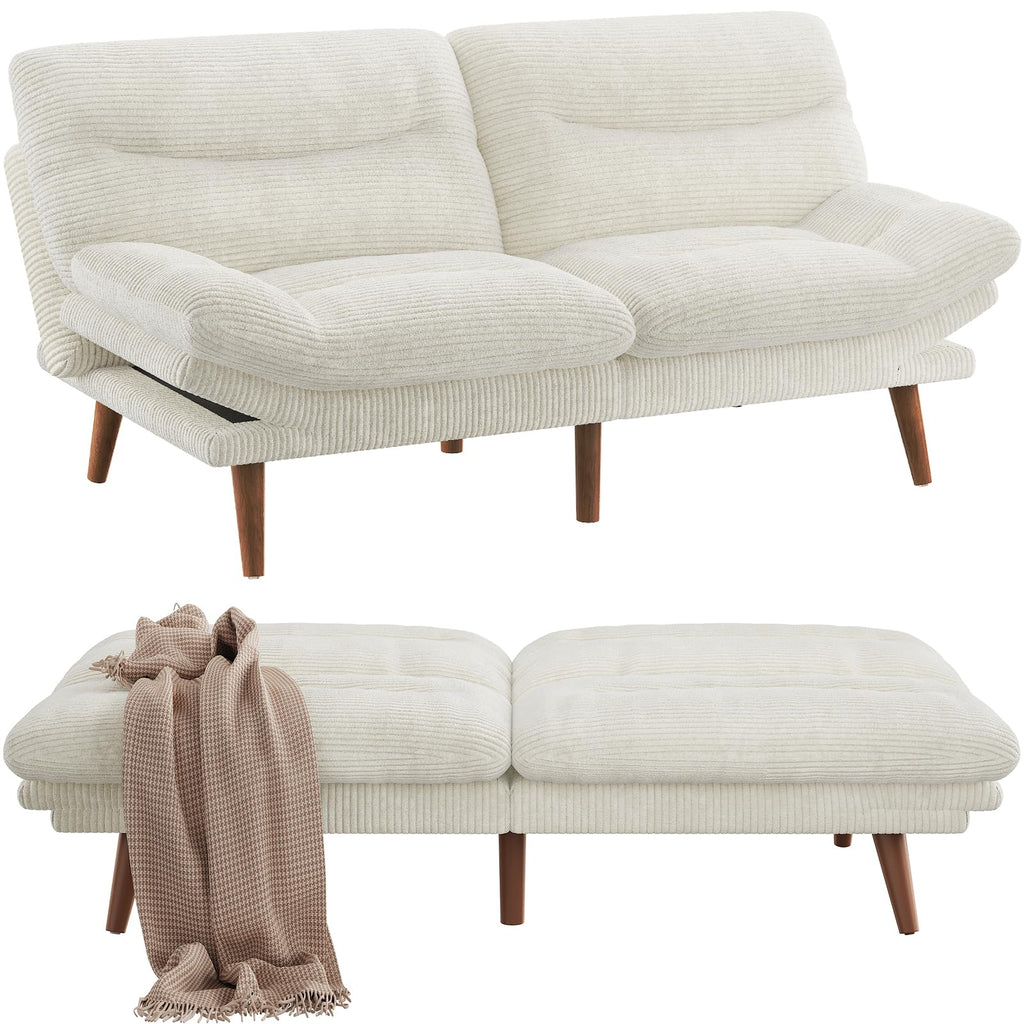 Pipishell Convertible Futon Sofa Bed,66" Corduroy Futon Couch with Adjustable Backrest and Armrests, Recliner Sleeper Sofa for Small Spaces, Play Room or Office, Grey