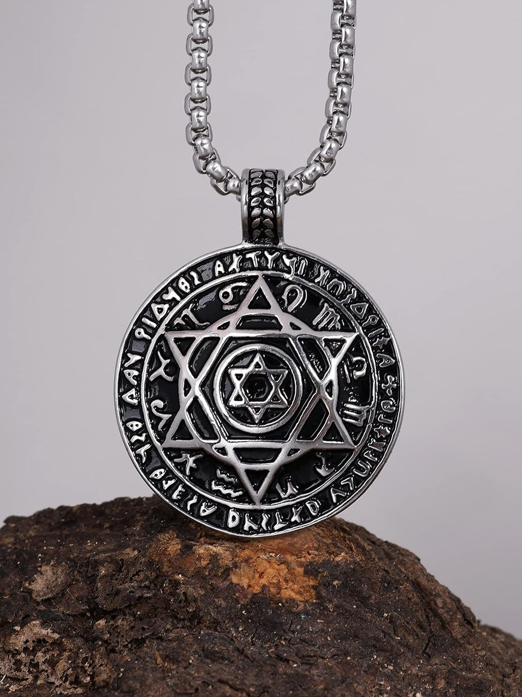 HAQUIL Seal of Solomon Necklace, Stainless Steel 12 Constellations Hexagram Six Pointed Star Protection Amulet Talisman Pendant, Jewish Jewelry Gift