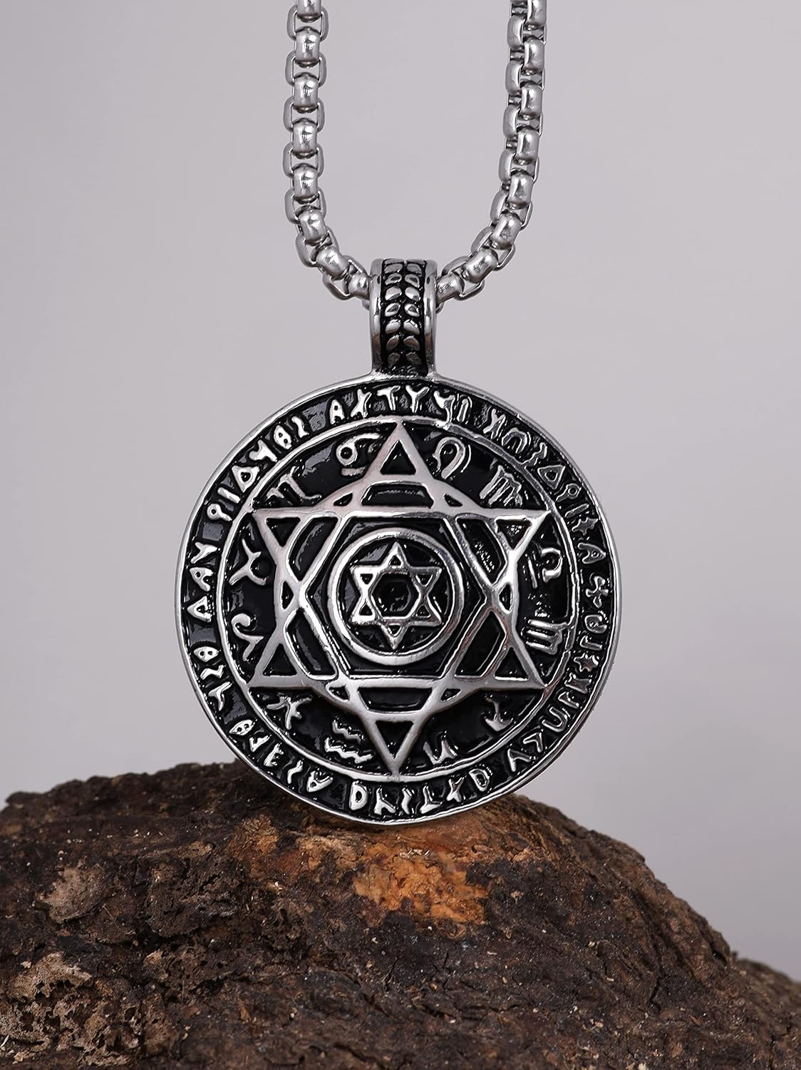 HAQUIL Seal of Solomon Necklace, Stainless Steel 12 Constellations Hexagram Six Pointed Star Protection Amulet Talisman Pendant, Jewish Jewelry Gift