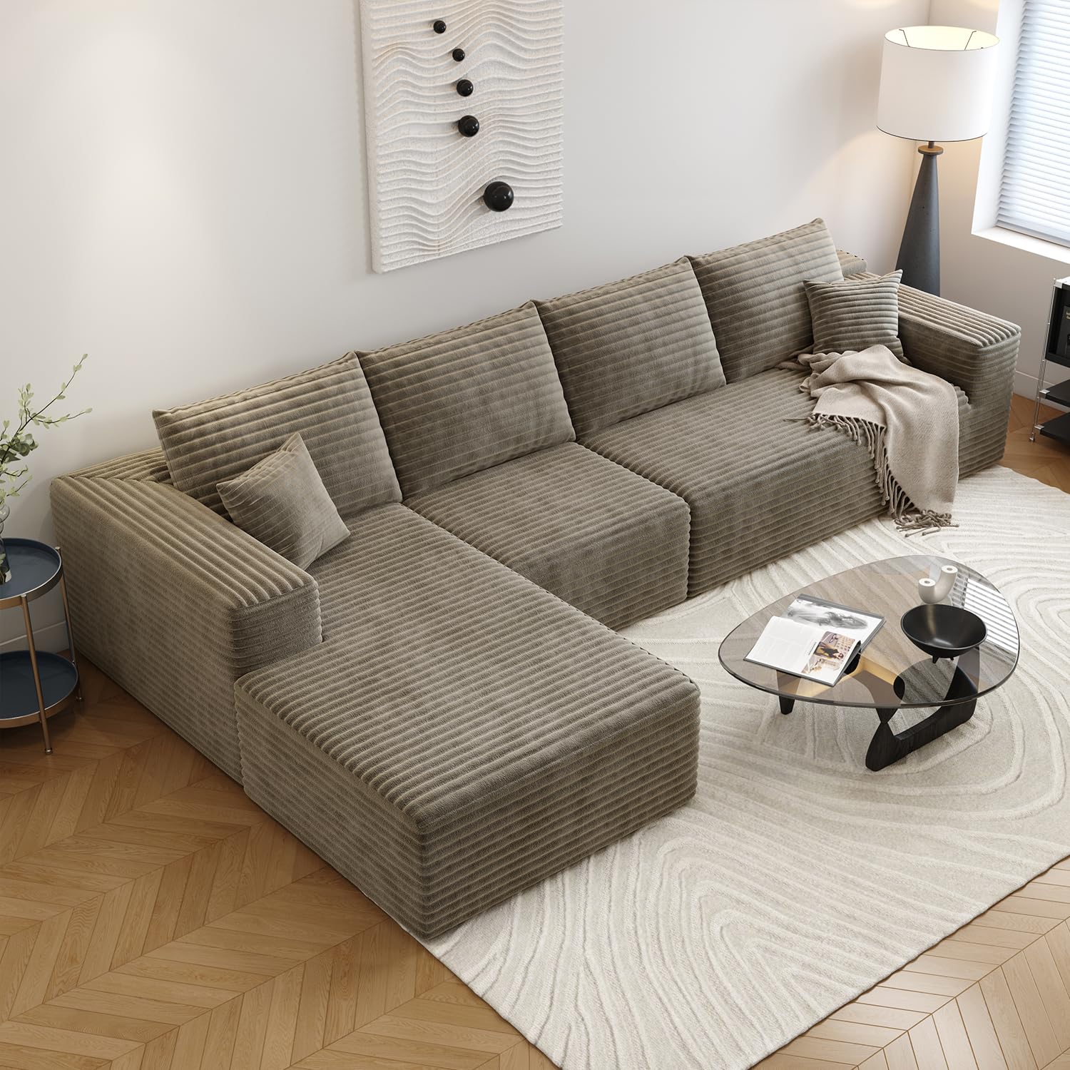 107.5" Cloud Sectional Couch with L-Shape Chaise,Modern Modular Sofa with Deep Seat, Upholstered Couches for Living Room Bedroom Apartments,No Assembly Required, (Black,Right Facing Chaise)