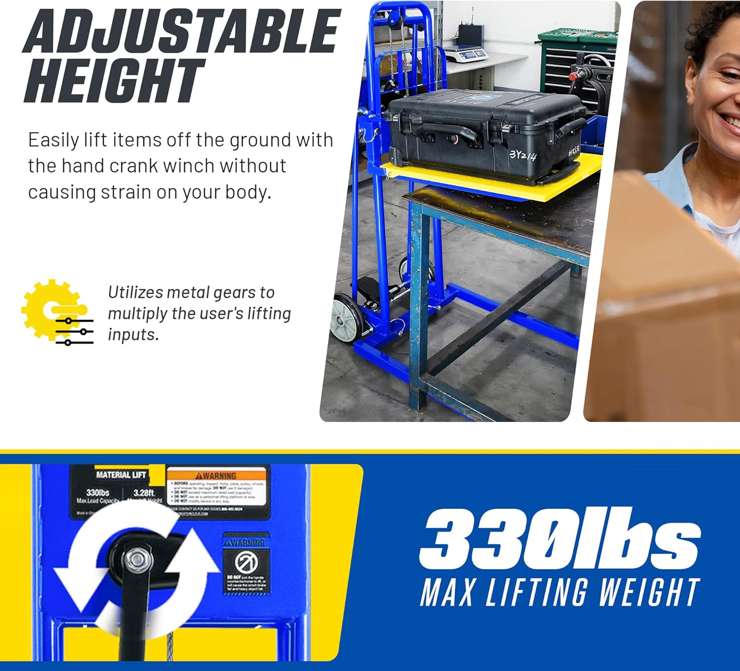Goodyear Material Lift Winch Stacker, Pallet Truck Dolly, 330 Lbs 40" Max Lift w/ 8" Wheels, Swivel Casters [Patent Pending]