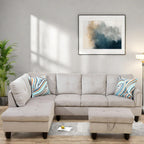 L Shaped Couch, Lounge Sectional Sofa with Chaise for Living Room, 6 Seat Modern Modular Couches with Movable Storage Ottoman, Black Grey