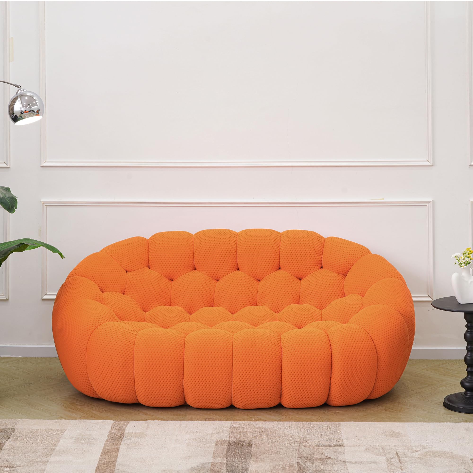 JACH Bubble Sofa Curved Couch Set, Comfy Upholstered Sofa, Mesh Fabric 3D Honeycomb Shape Modern Couches for Living Room, Apartment (Orange, 1 Seater, 2 Seater, 3 Seater, Ottoman)