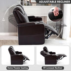 61" RV Loveseat Recliner Sofa, Home Theater Seating with 3 Arms and 2 Pillows, Wall Hugger Recliners & 138° Reclining Couch (Brown PU Leather Furniture)