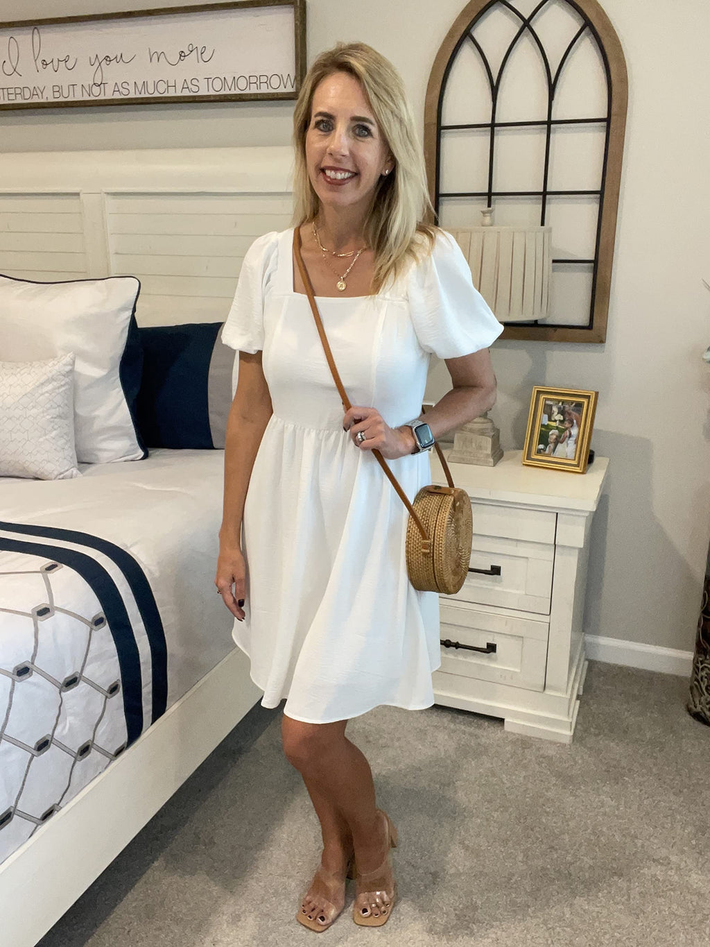 OFEEFAN White Plus Size Dress Short Sleeve Mini Dress for Women Square Neck Casual Summer 2XL