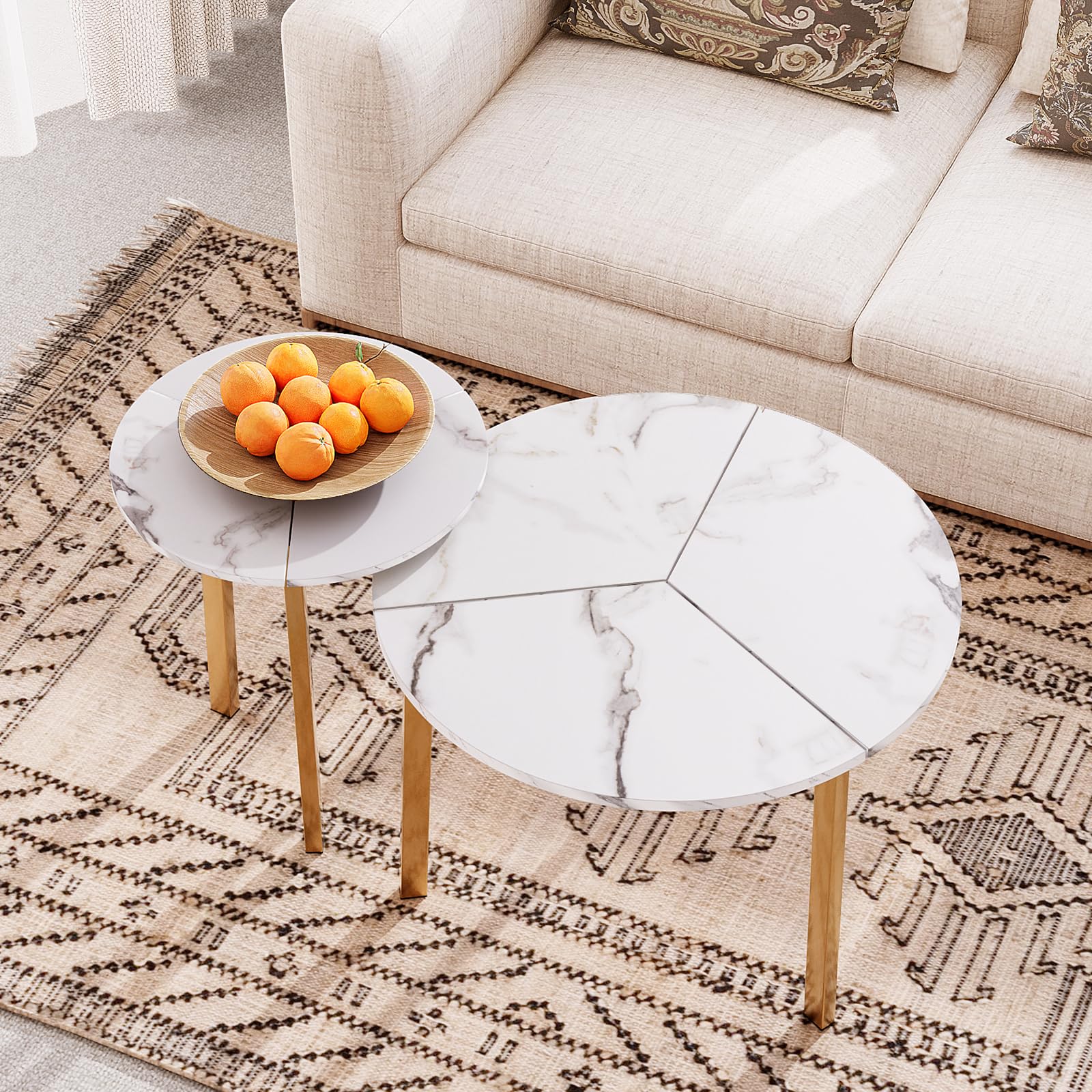 COSIEST Glass Coffee Table, 32" Round Coffee Tables with Storage, 2-Tier Glass Top, Clear Coffee Table, Simple & Modern Center Table for Living Room or Home Office (Champagne)