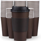 Promora 12 oz Brown Disposable Coffee Cups with Lids & Sleeves, Hot Coffee Cup Sleeves Disposable, Premium Insulated To Go Coffee Paper Cups with Lids & Sleeves (12 oz, Pack of 80) Brown and Black