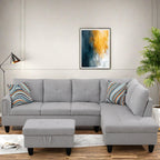 L Shaped Couch, Lounge Sectional Sofa with Chaise for Living Room, 6 Seat Modern Modular Couches with Movable Storage Ottoman, Black Grey